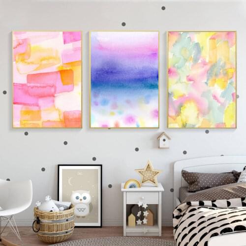 Abstract Watercolor Pastel Canvas Painting Modern Wall Art Picture Colourful Prints and Poster Home Decor For Kids Girls Room