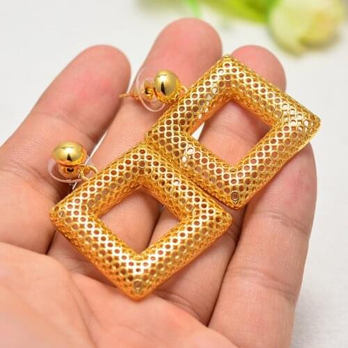 Annayoyo Dubai, Ethiopia Gold Color earring For Man Woman Square openwork necklace christmas present Gift
