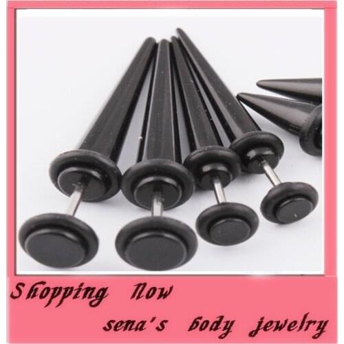 Free Shipping , wholesale 60pcs.mix 2 size Black acrylic body jewelry fake ear taper flesh plug tunnel