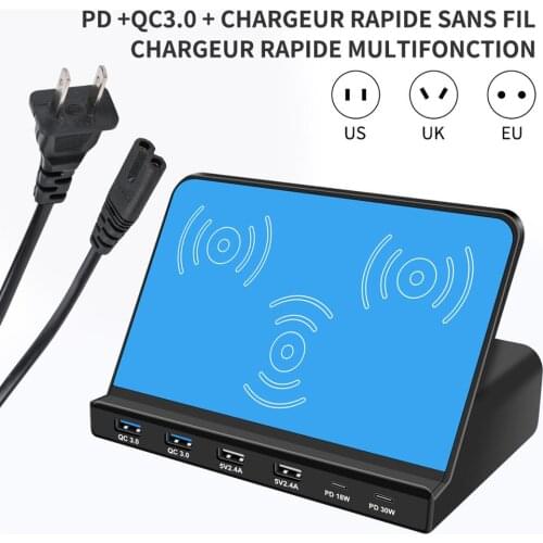 Fast Charging Wireless USB Charger PD 100W Smartphone Pad Charging Adapter Output 2 Type-C 6 Port 2 USB-A dual QC 3.0 18W 30W