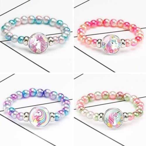 Unicorn Beads Bracelets 18mm Snap Holder Buttons Dome Cabochon Charms Trendy Bracelets Girls Women Boy Jewelry Gift