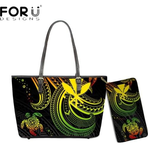 FORUDESIGNS Large Capacity Women Shoulder Bags And Purse Hawaii Tribal Polynesian Turtle Printing Female Casual Totes Handbags
