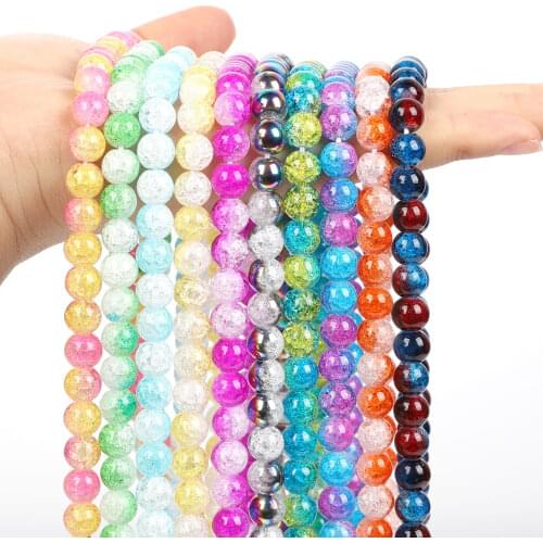 Smooth Natural Cracke Beads Multicolor Round Loose Spacer Beads for Jewelry Making Needlework DIY Bracelets Earrings 6/8/10/12MM
