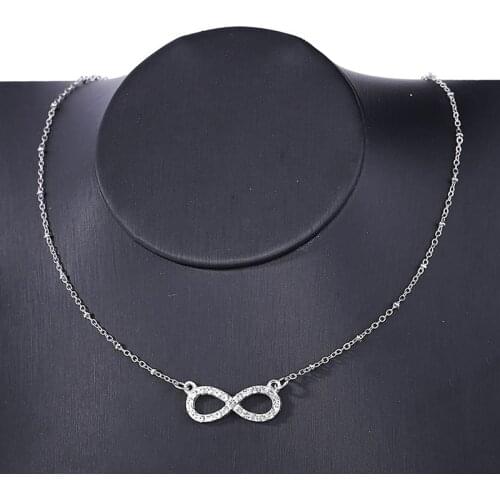 HuaTang Fashion Rhinestone Infinity Love Pendant Necklace for Women Silver Color Chains Lady Party Collares Jewelry on the Neck