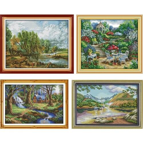 Joy Sunday Cross Stitch Kit Lakes and Hills Patterns Stamped Printed 11CT 14CT Counted Print Craft Kit Embroidery Needlework Set