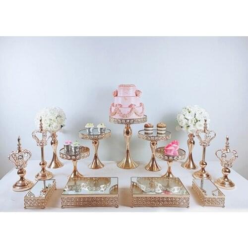 9pcs-19pcs Gold Cake Stand Set Cupcake Tray Cake Tools Home Decoration Dessert Table Decorating Party Wedding Display