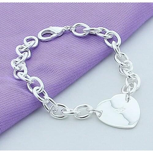 2019 New 925 Sterling Silve Jewelry Chain Link Bracelet for Women Silver Heart Bracelet