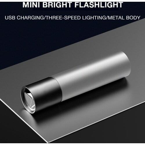 Wholesale Aluminum LED Mini Flashlight Zoomable 3 Modes USB Rechargeable Torchlight Promotion Gift Logo Printing
