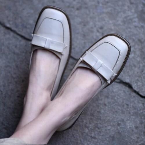 Artmu Original College Style Genuine Leather Shoes Butterfly-knot Shallow Mouth Womens Shoes Flat Sole Handmade Shoes 2020 New