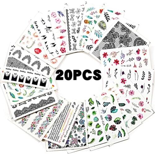 10/20 Designs Nail Stickers Set Mixed Floral Nail Art Decoration Accessories Water Transfer Decals Tattoos Manicure