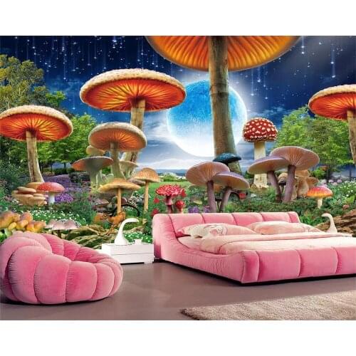 Beibehang Custom wallpaper starry fairy tale world mushroom dream scene childrens room background wall decoration 3d wallpaper