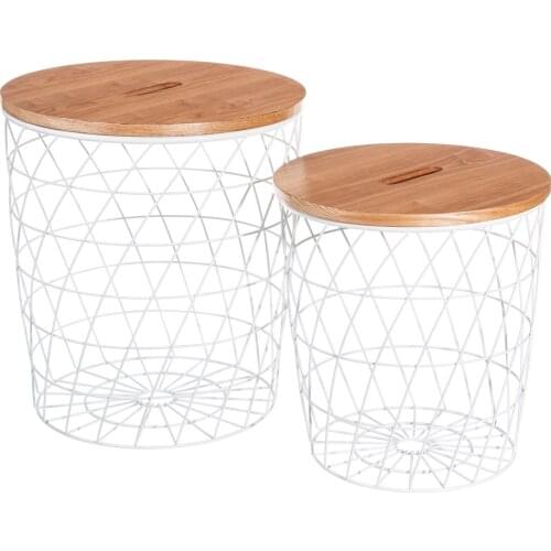 S/2 NATURAL bedside tables-white DM-METAL 49X49X54,60 CM