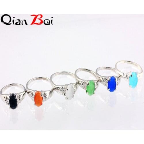 QianBei Wholesale 50pcs Lots Zinc Alloy Natural Cat Eyes Stone Finger Ring for Women Wedding Engagement Jewelry Gifts