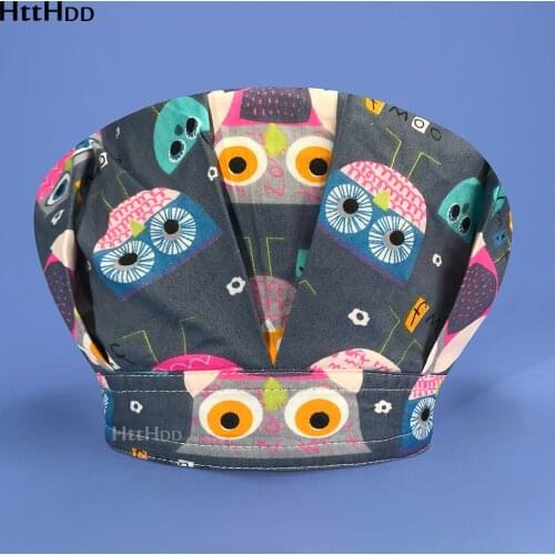 Owl Pattern Printing High-quality Pure Cotton Adjustable Chef Cooking Work Sweat-absorbent Breathable Baking Caps Cleaning Care