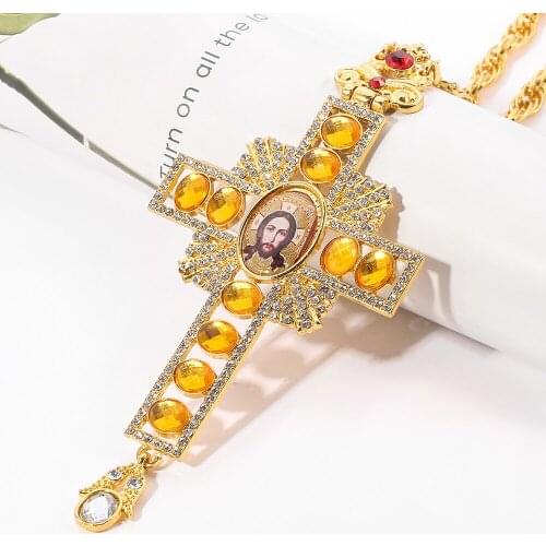 Religious cross necklace Retro russian Face pendant Orthodox Eastern Church Pendant Necklace Jewelry For Man Women Gift with box