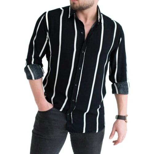 Men Shirt Classic Striped Print Men Shirt Turn-down Collar Top Long Sleeve Buttons Closure Business Shirt Male Clothing for Work