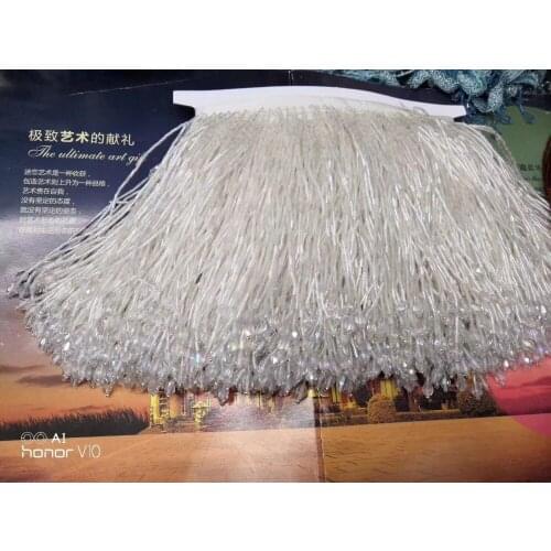 Handmade 15cm wide beaded fringe trimming,5yard, about 270 beads threads/yard
