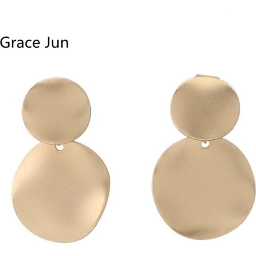 Grace Jun Geometric Matte Gold Color Round shape Clip on Earrings and Pierced Earrings for Women Choose 11.11 Factory Wholesale