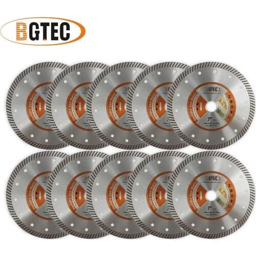 BGTEC 10pcs 7 Inch Super-Thin Diamond Turbo saw blades 180mm Cutting Blades for cutting Ceramic Tile Granite