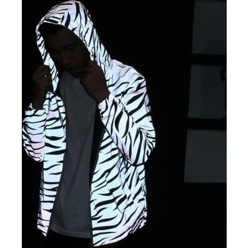 Dancer singer performance clothes Zebra Stripe Reflective Coat Couples Fashion Hoodie Men women Jacket Windbreaker Cardigan