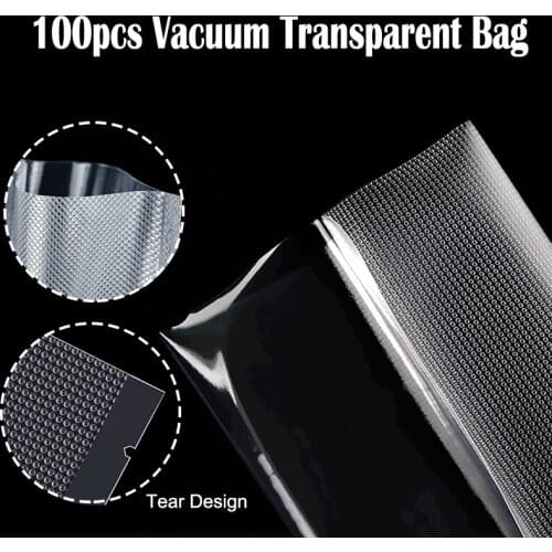 100Pcs/Lot Food Vacuum Sealer Bags Single-Sided Texture Heat-Sealed Compressed Clear Transparent Mesh Bag For Vacuum Food Sealer