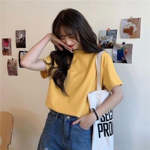 T-shirt Women Short Sleeve Loose Pure Leisure Soft Basic Harajuku Womens Korean Style All-match Simple Tees Summer Tops Ulzzang