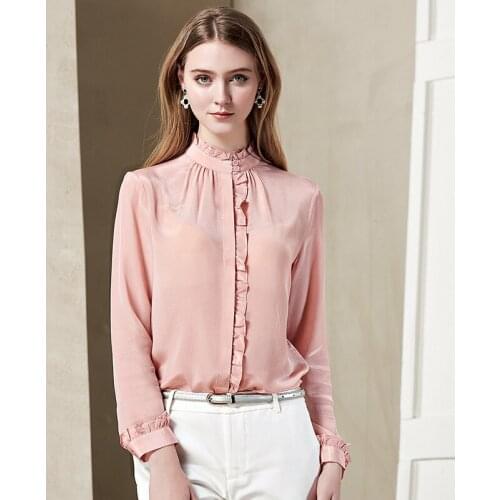 Womens Blouses and Tops Silk pink loutus floral long sleeve Office Formal Casual Shirts Plus Large Size Spring Summer Sexy Femm