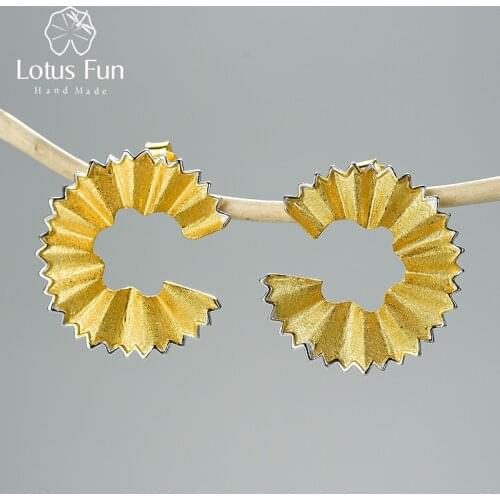 Lotus Fun Creative Pencil Shavings Design Stud Earrings Real 925 Sterling Silver 18K Gold Earrings for Women Gift Fine Jewelry