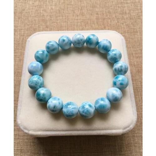 Top Natural Blue Larimar Gemstone Bracelet Women Men 11.5mm Stretch Round Beads Bracelet Water Pattern Jewelry AAAAAA