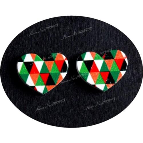 16mm Ripple Heart Shape Image Painted Wooded Laser Cut Cabochon to make Rings, Earrings, Bobby pin, pendant