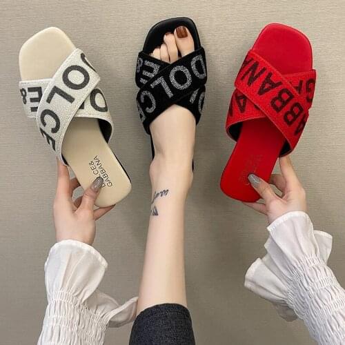 2021 Summer New Outdoor Fashion Words Beach Shoes Womens Sandals for Girls Flat Open Toe Flats Slippers Women Plus Size 42