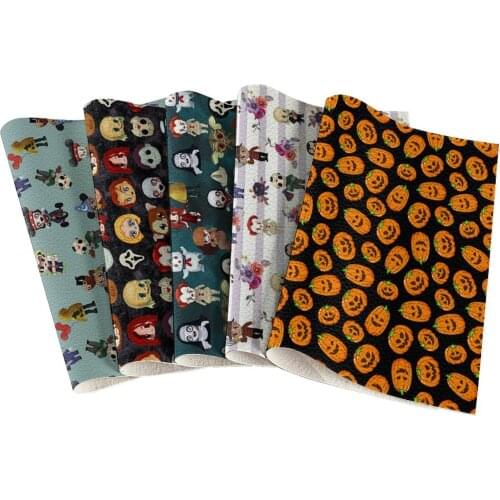 22*30cm Halloween Cute Character Print Lychee Pattern Bow Faux Leather Crafts Handmade DIY Sewing Material
