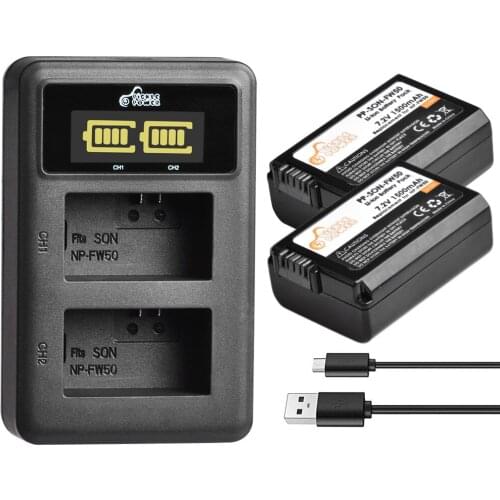 1500mAh NP-FW50 NP FW50 Battery and LED Dual Charger for Sony Alpha a6500 a6300 a6000 a5000 a3000 NEX-3 a7R