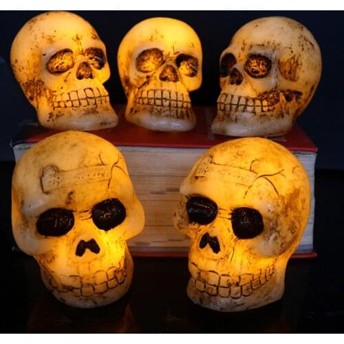 Flameless Human Mini Skull LED Candles Lamp Paraffin Wax Electronic Candle Light Halloween Toy Holiday Party Gift Decor
