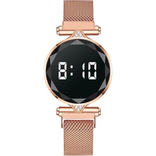 Luxury Digital Magnet Watches relogio feminino Stainless Steel Dress LED Quartz Watch Female Clock Relogio Feminino Drop Ship