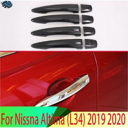 For Nissna Altima (L34) 2019 2020 Carbon Fiber Style Door Handle Cover With Smart Key Hole Catch Cap Trim Molding