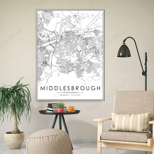 Black and White City Map The Middlesbrough City Map Poster HD Print Wall Art Canvas Nordic Landscape Painting for Home Decor