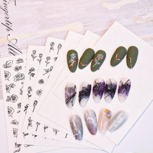 Black White Rose Stickers Flower Leaf Decals Nail Art Stickers Nails Design 3D Nail Art Decorations sticker Decal 931-933
