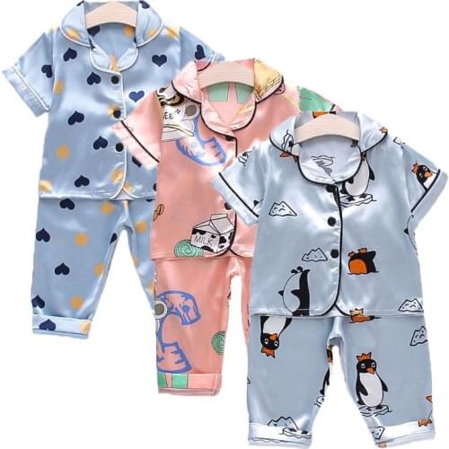 Toddler Baby Girls Pajamas Kids Sleepwear Boys Cartoon Clothing Set Summer Soft Short Sleeve Nightgown Pyjamas for 1-5 Year Old