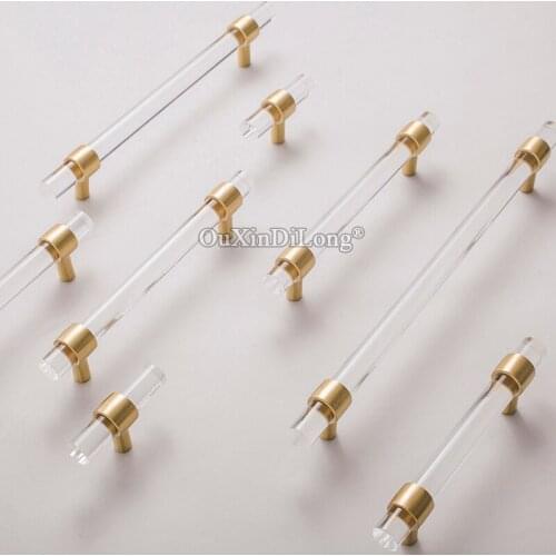 Elegant Luxury 10PCS European Brass + Acrylic Cabinet Door Handles Cupboard Wardrobe Drawer Kitchen Shoe Cabinet Pulls Handles