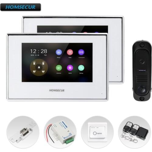 HOMSECUR 4 Wire AHD Video Door Entry Phone Call System with 1.3MP Black Camera BC041HD-B+BM718HD-W