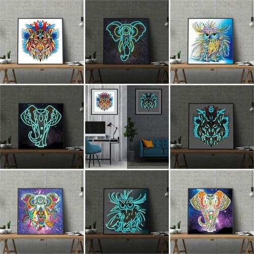 HUACAN Diamond Painting New Animal Elephant Luminous Special Shaped Diamond Embroidery Sale Owl Rhinestones Mosaic Home Decor