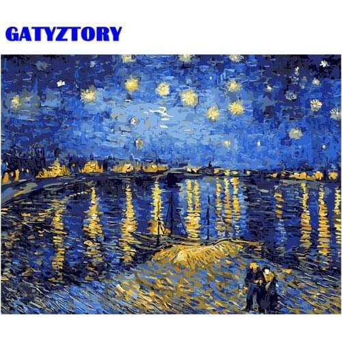 GATYZTORY Sky And River Scenery Picture By Numbers Hand Painted Diy Gift Oil Painting By Number Framed 50x65cm Canvas Wall Art