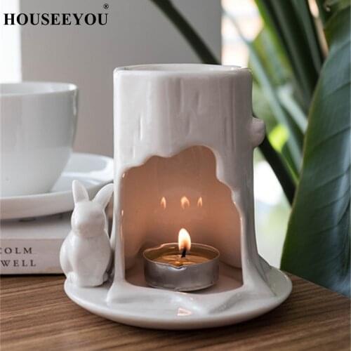 Classic American White Ceramic Scented Candle Holders Incense Essential Oil Lamp Tealight Candle Holder Yoga Oil Burner Ornament