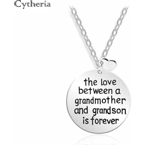 The love between a grandmother and grandson is forever Necklaces Love Set Gift for grandmom grandson family Round heart Jewelry