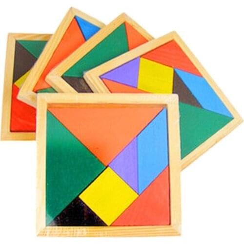 Colorful Wooden Tangram for Kids Jigsaw Puzzle Brain Teaser Educational Toys High Quality Tangram Puzzle Drop shipping