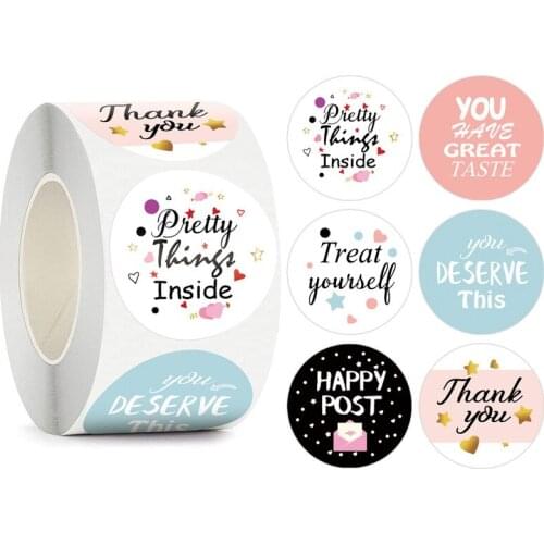 500pcs 3.8cm Round Paper Pretty Things Inside Stickers Gold Thank You Stickers for Small Business Gifts Packaging Seal Label