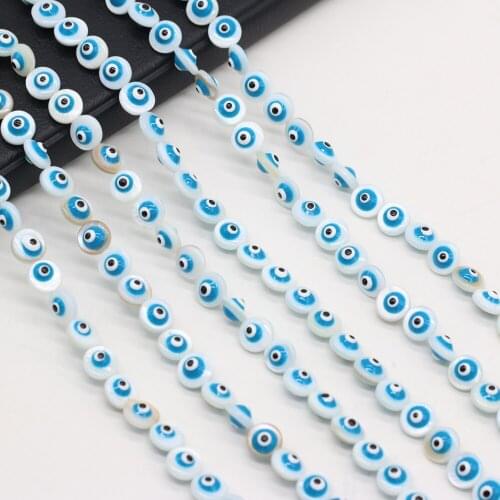 8mm Round Flat Shape Evil Eye Beads Natural Shell Double-Sided Two-Color Beads for Bracelet Necklace DIY Jewelry Making