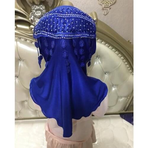 Lace Embroidered One-piece Instant Hijab Cap With Diamonds Bonnet Floral Pendant Muslim Hijab Underscarf For 2-7 Years Old Girls