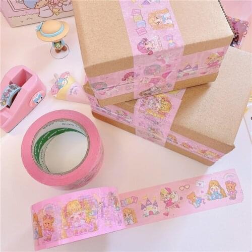 1 Roll Cute Cartoon Girl Pink Packing Tape Color Tape Vegetable Tape Drop Ship Packing Tapes Plant Tie Tool 5cmx100M